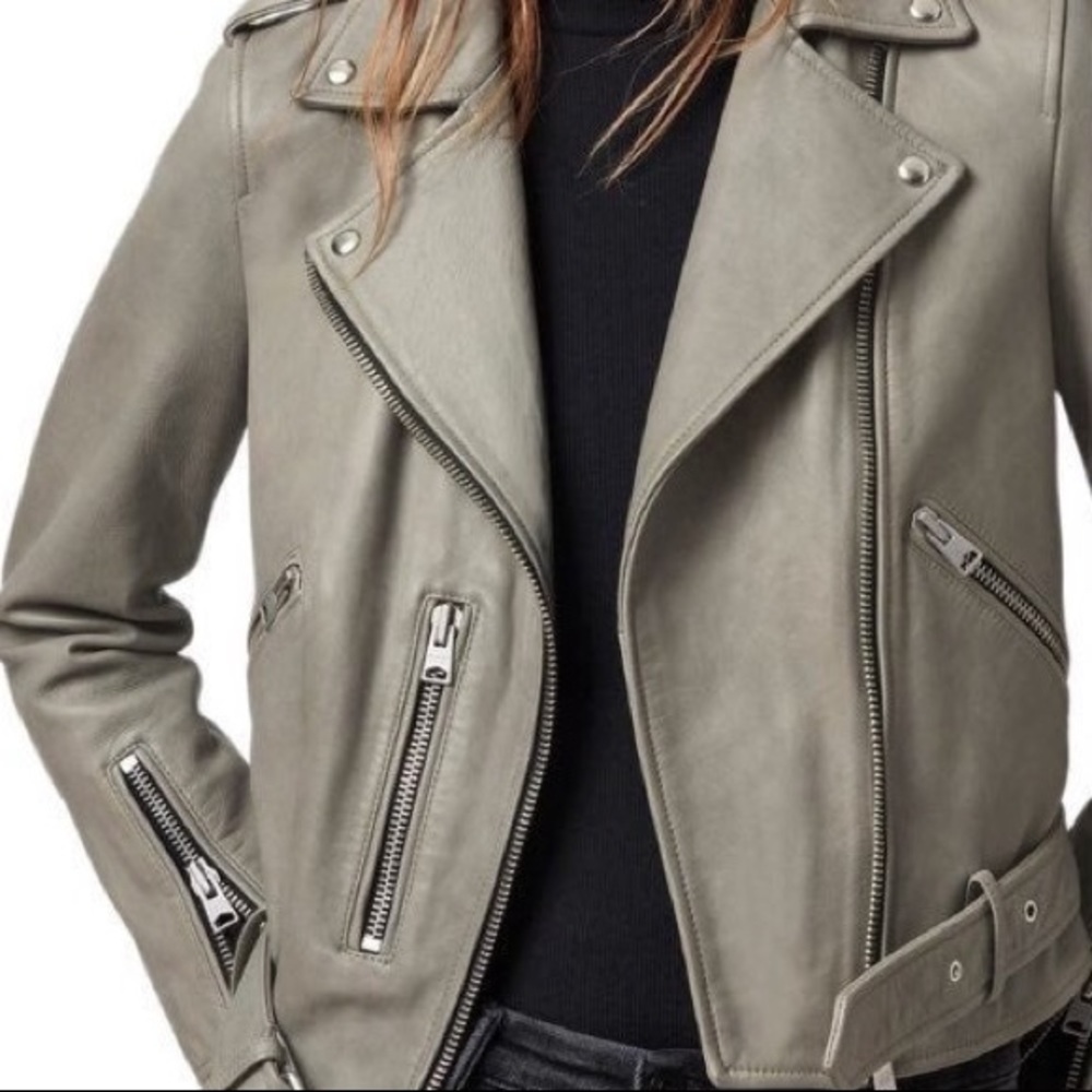 ALL SAINTS - BALFERN BIKER LEATHER JACKET - COOL GREY